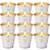 Citronella Candles Outdoor 12 Pack 2oz Buckets on patio