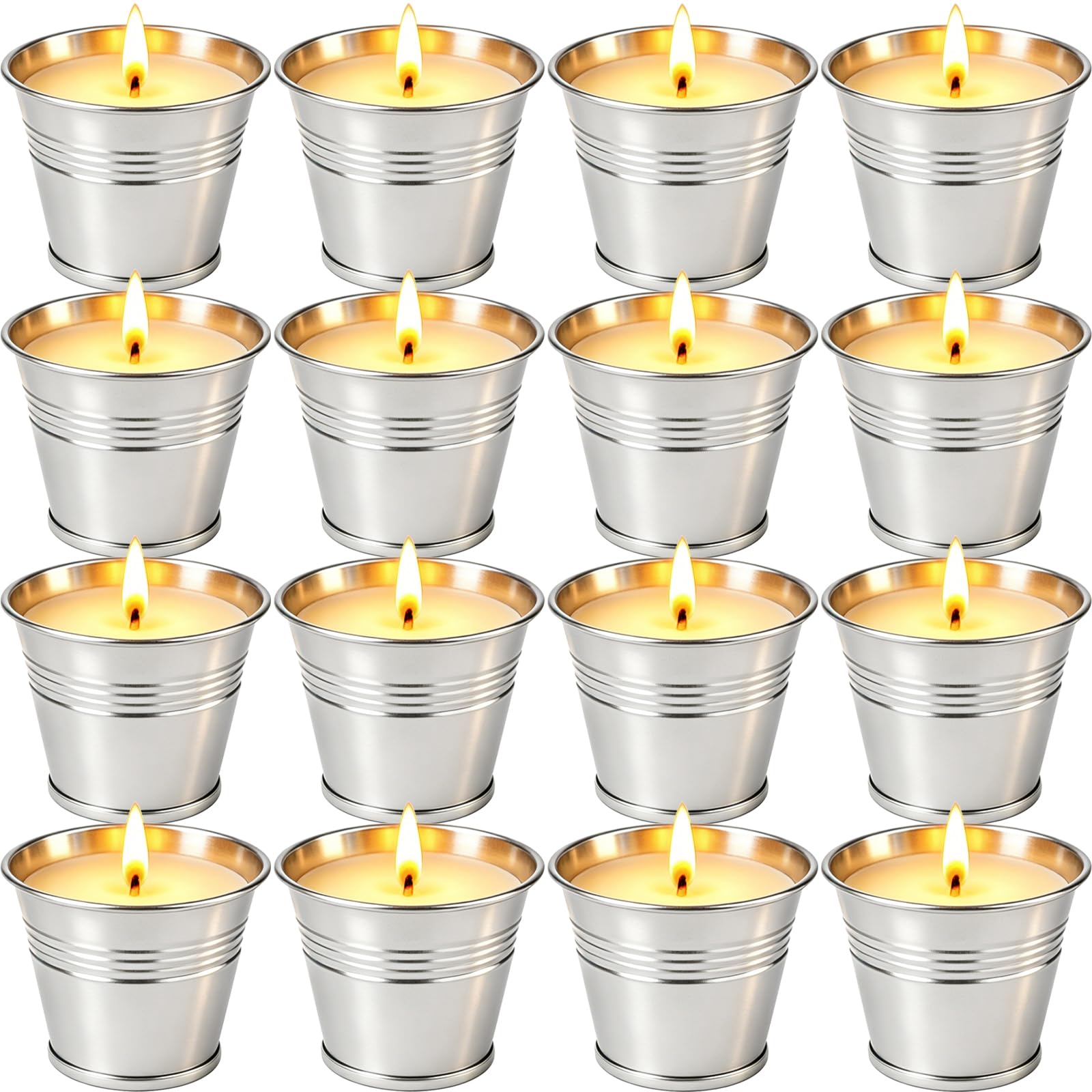 Citronella Candles Outdoor 16 Pack 2 oz tin on patio