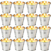 Citronella Candles Outdoor 16 Pack 2 oz tin on patio