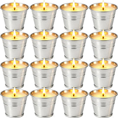 Citronella Candles Outdoor 16 Pack 2 oz tin on patio