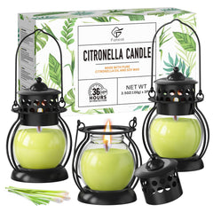 Citronella Candles Outdoor 3 Pack shown with metal lantern for patio