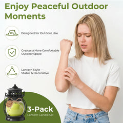 Three pack citronella candles with metal lantern design