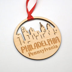 City skyline ornament Philadelphia PA wooden design