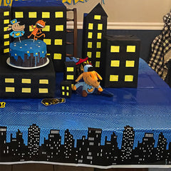 City skyline printed tablecloth for superhero party