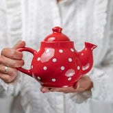 City to Cottage teapot 26 oz red polka dot ceramic