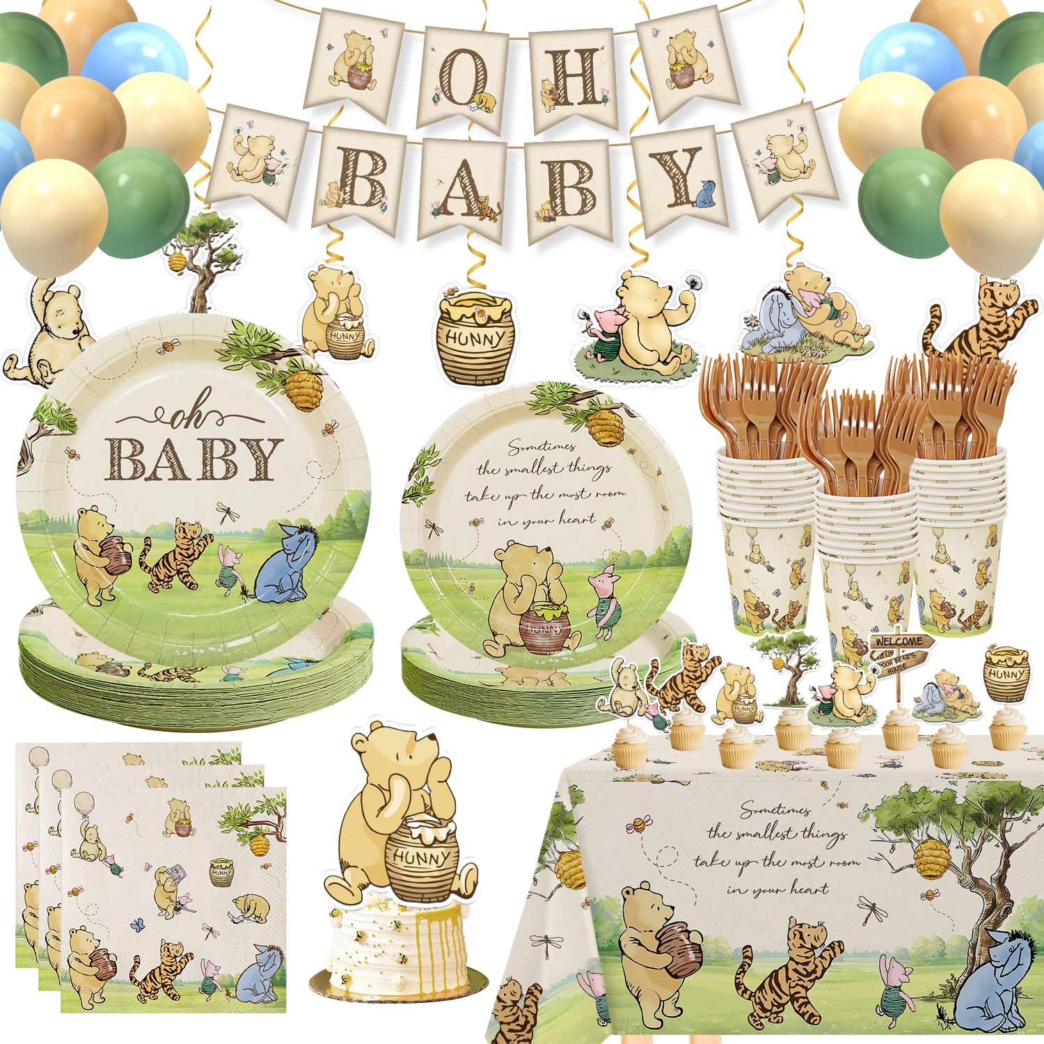Classic Winnie Bear baby shower decorations plates set packaging