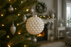 Clear acrylic ball ornament with pearl detailing for Christmas decor