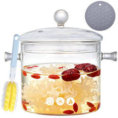 Clear borosilicate glass cooking pot with lid 4L close view