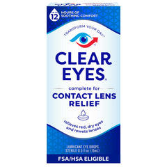 Bottle of Clear Eyes Contact Lens Relief Eye Drops 0.5 fl oz