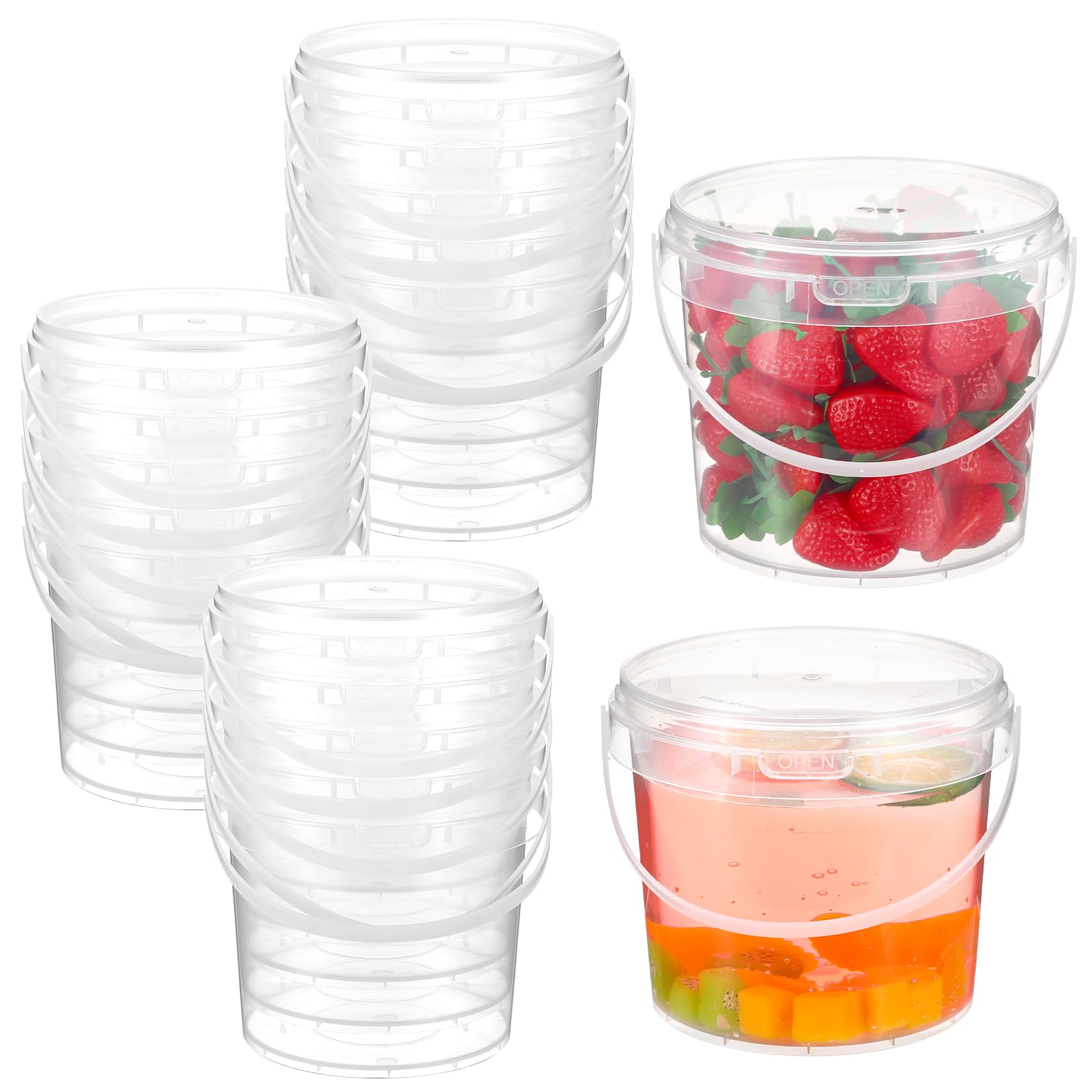 Clear 48oz bucket with lid for beverages