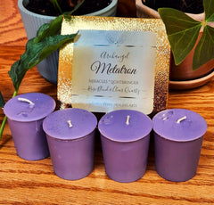 Clear quartz gemstone included with Metatron votives