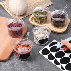 Sugar condiment storage with lids and attached spoons