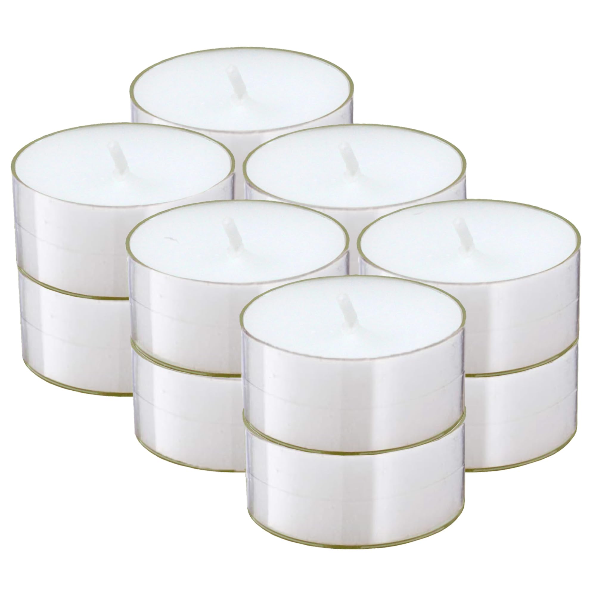 Clear white tea light candles in clear cups 12 pack