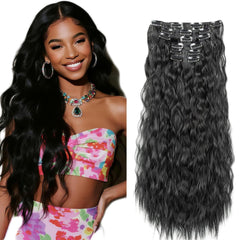 30 inch #1B clip in hair extensions real human hair set