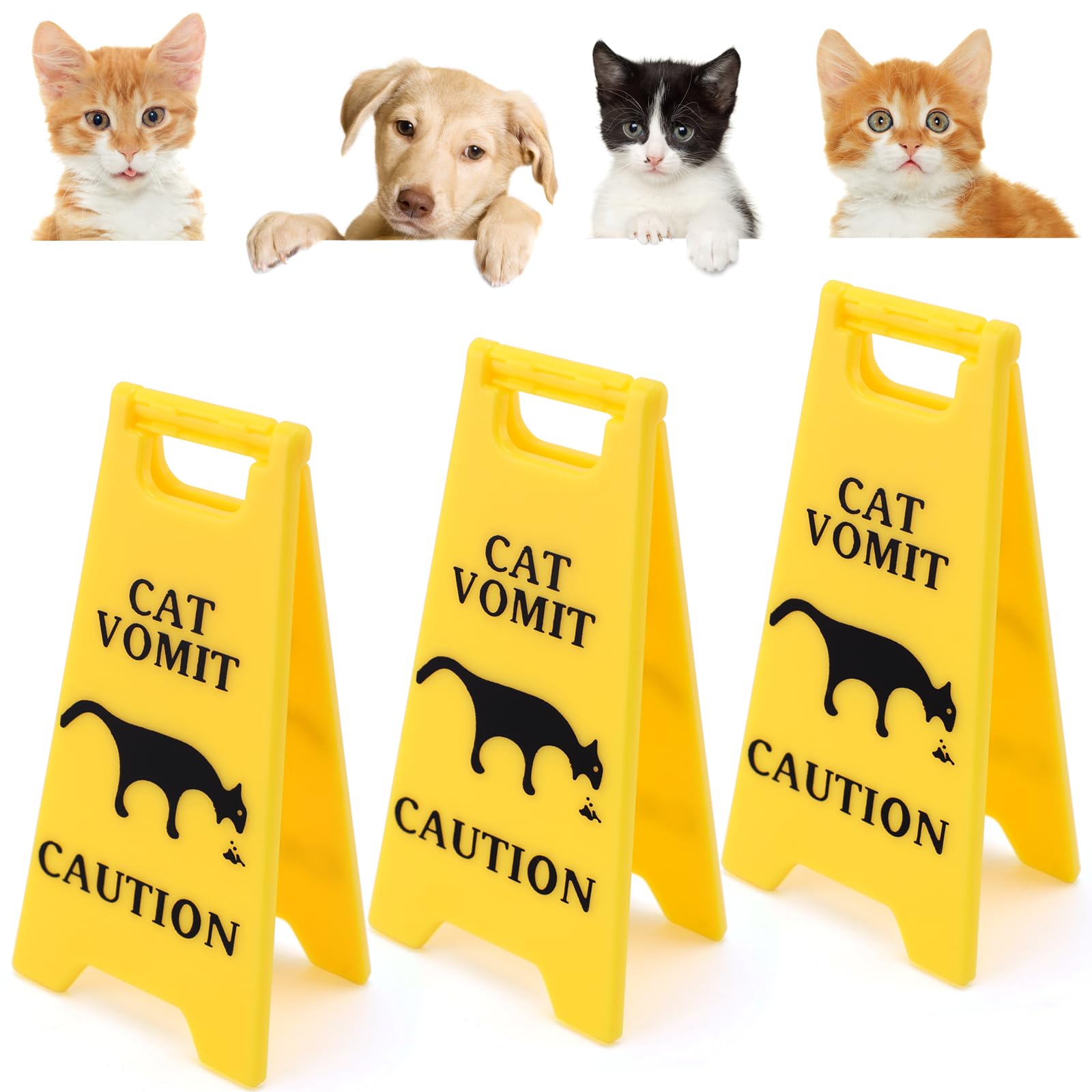 Clofiak 3Pcs Cat Vomit Caution Sign on desk