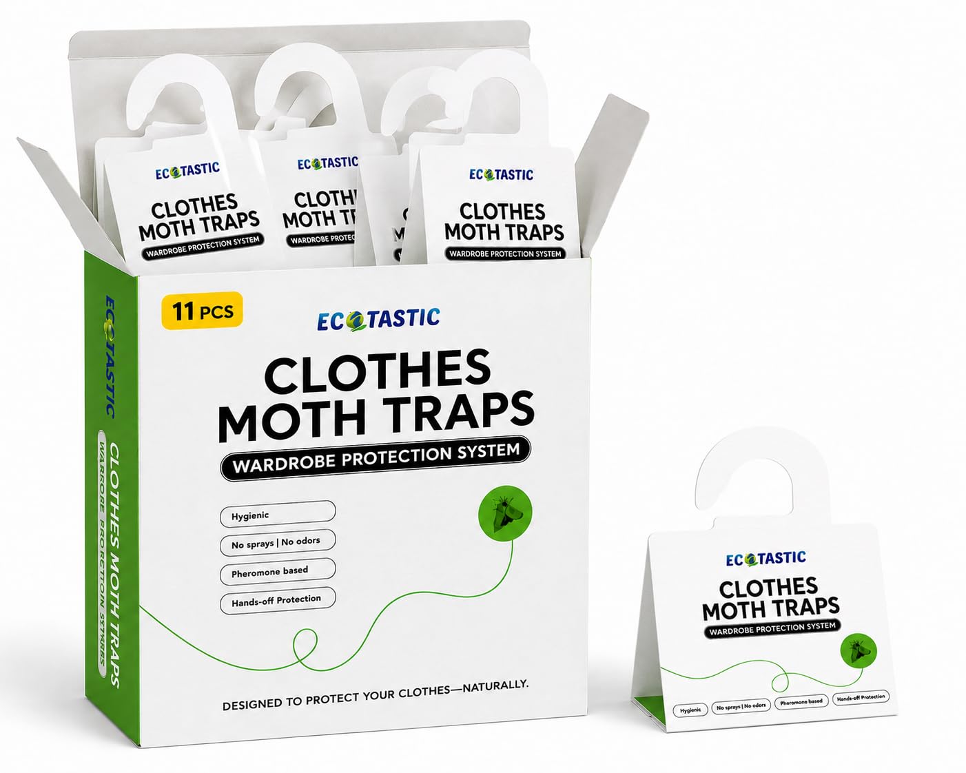 Clothes Moth Traps 11 Pack packaging designed for closets