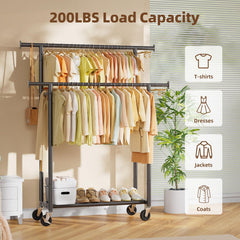 Clothes rack double rods for hanging dresses and coats