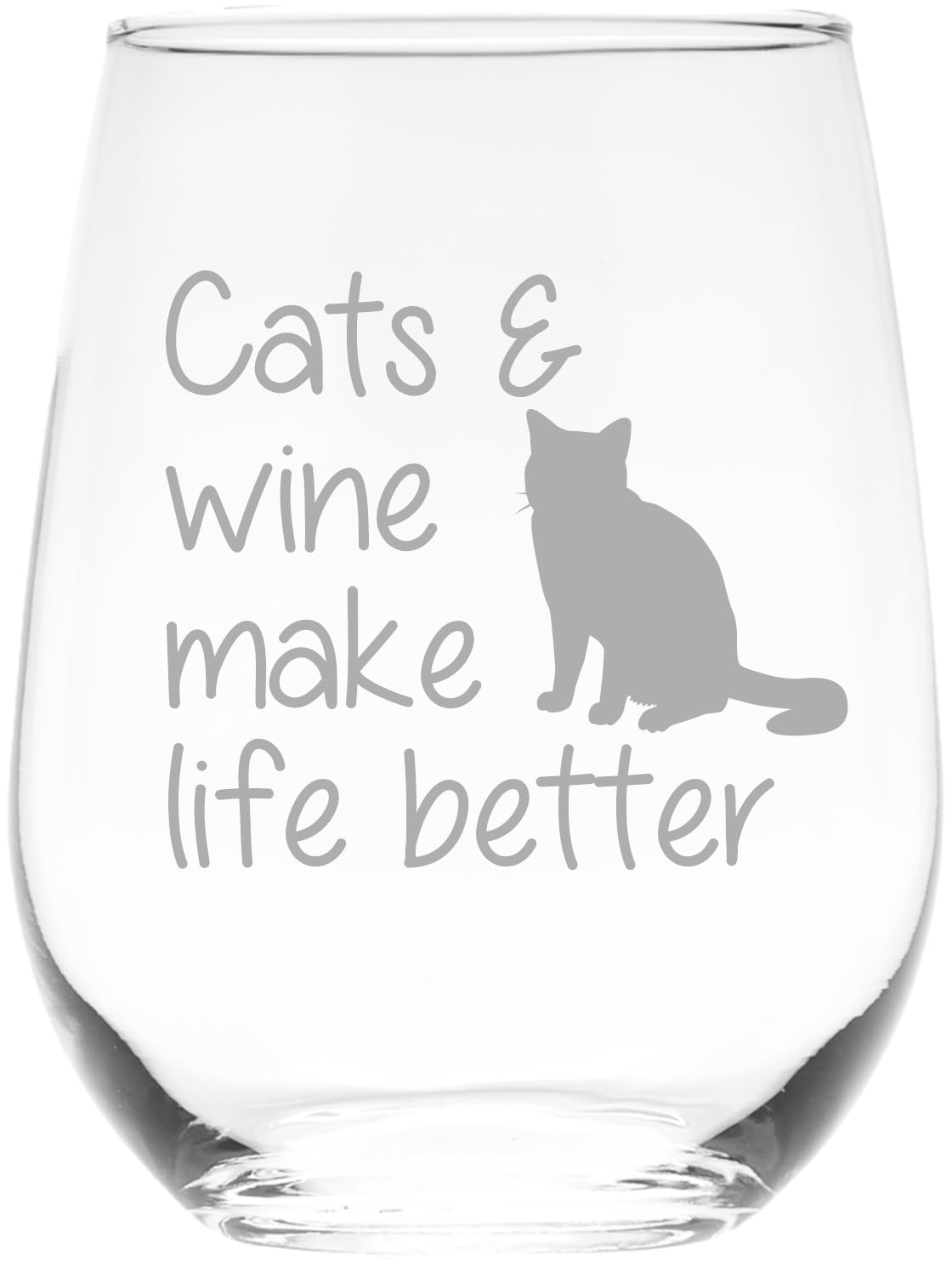 CM Cats and Wine Stemless Glass 17 oz front view
