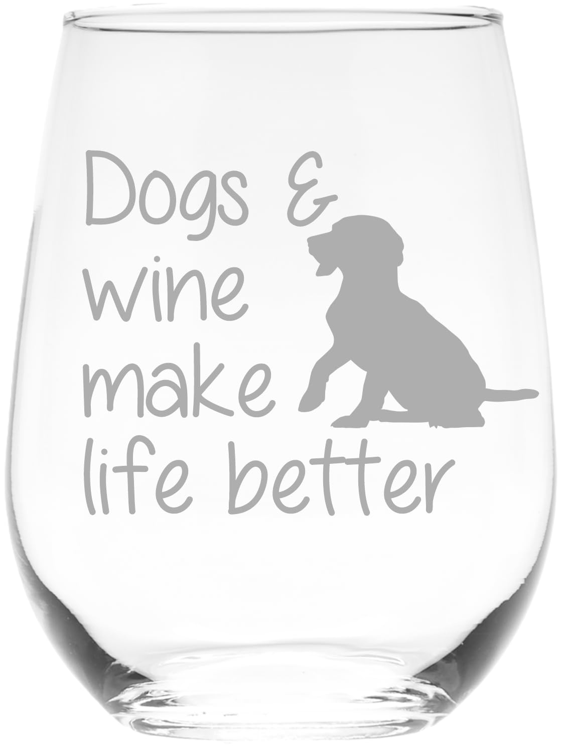 C M Dogs and Wine stemless glass 17 oz front view