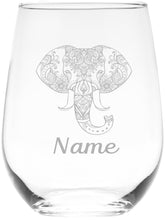 C M Elephant with Name Personalized Stemless Wine Glass 17oz elephant etching