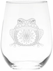 C M Frog 17 oz stemless wine glass with frog etching