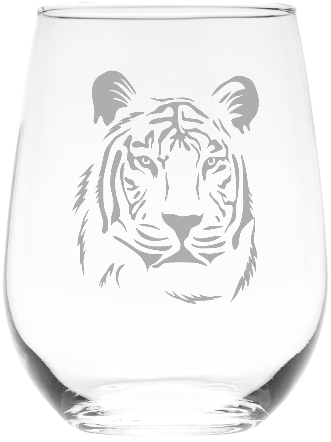 cm tiger 17oz stemless wine glass laser etched tiger design