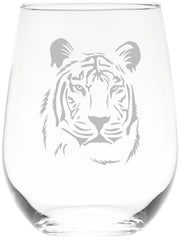 cm tiger 17oz stemless wine glass laser etched tiger design