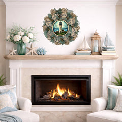 Coastal mosaic look wreath with burlap accents