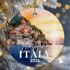Coastal scene ornament cliffside village and domed church
