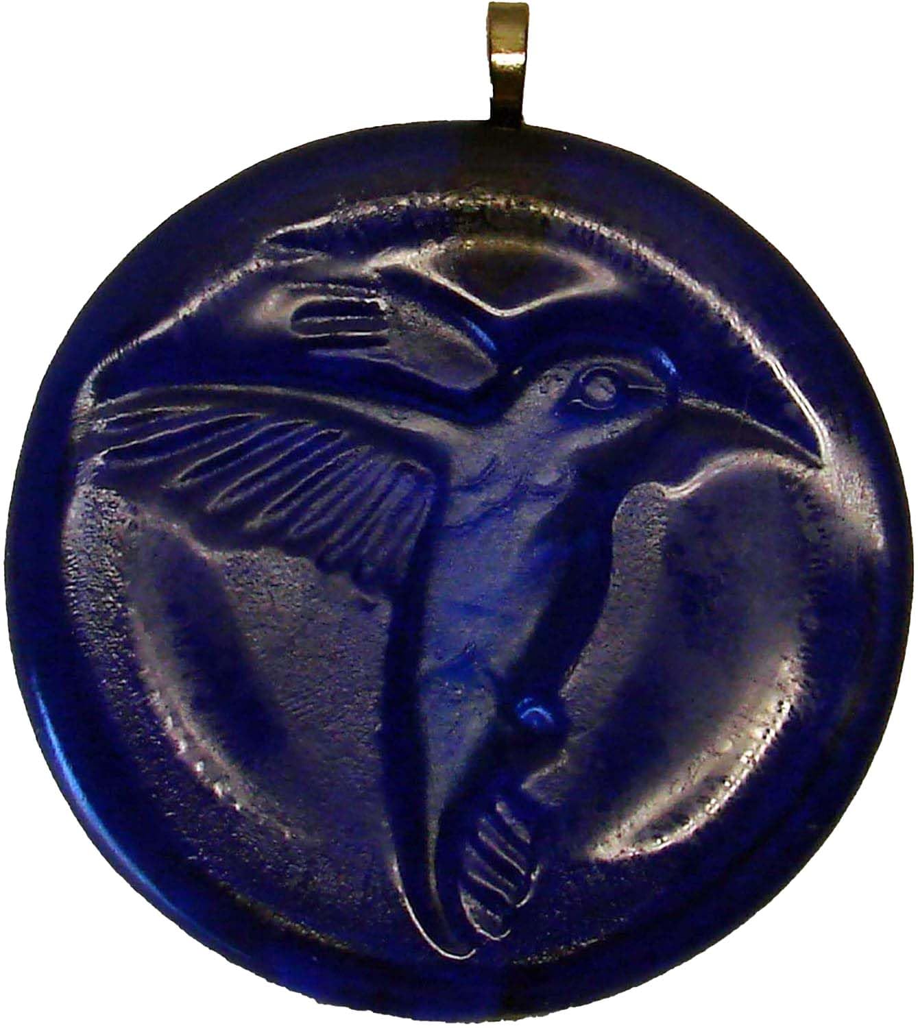 Cobalt blue hummingbird sun catcher made from recycled blue bottle glass