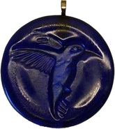 Cobalt blue hummingbird sun catcher made from recycled blue bottle glass