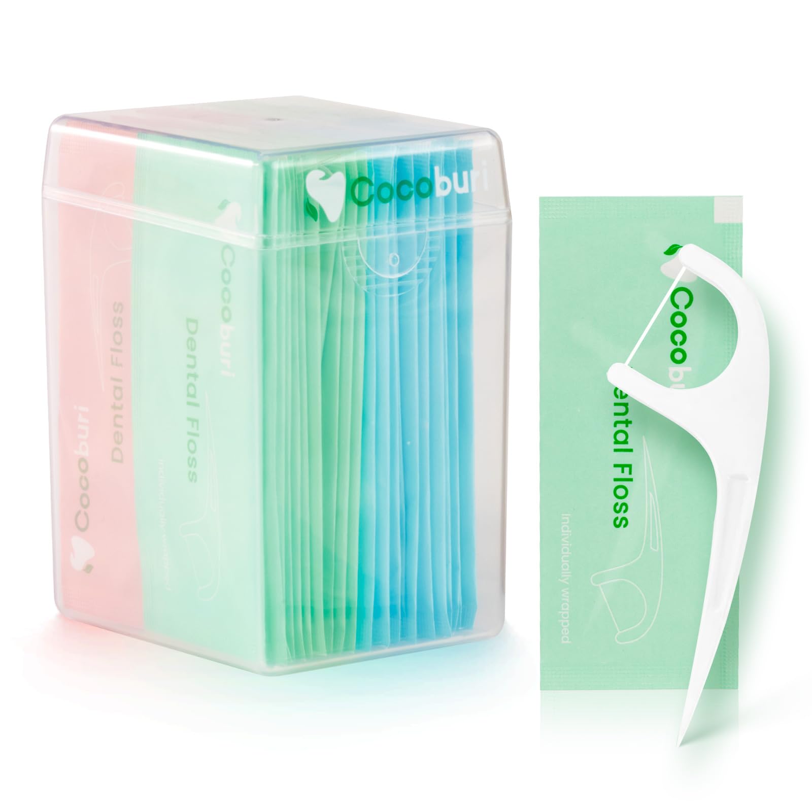 COCOBURI 50ct dental floss picks for adults in travel case