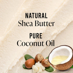 Bottle showing coconut oil and shea butter infusion for natural hair care
