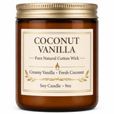 Coconut Vanilla Scented Candle 9 oz soy-coconut wax cotton wick