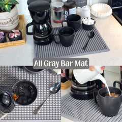 Neutral gray coffee station mat complements various aesthetics