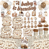 Coffee themed baby shower banner displayed