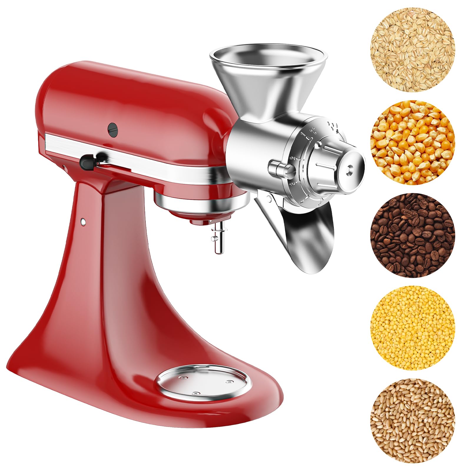 Cofun grain mill attachment for Kitchenaid stand mixer side view