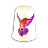 Collectible thimble with hummingbird watercolor on china base