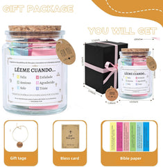 Glass jar with color coded Spanish verses for daily inspiration