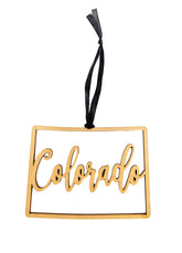 Colorado Christmas Ornament wooden state ornament with black ribbon