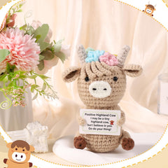 Colorful woolen Highland cow crochet doll