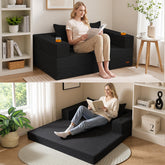 COMAX Boneless Futon Sofa Bed folded compact state in black