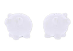 Compact tabletop pig salt and pepper shakers on shelf with 2.50 x 2.25 x 2.17 inch dimensions
