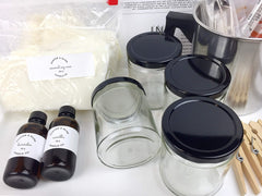Complete DIY coconut wax blend starter candlemaking kit components layout