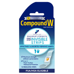 Box of Compound W Maximum Strength One Step Invisible Wart Remover Strips 14 count