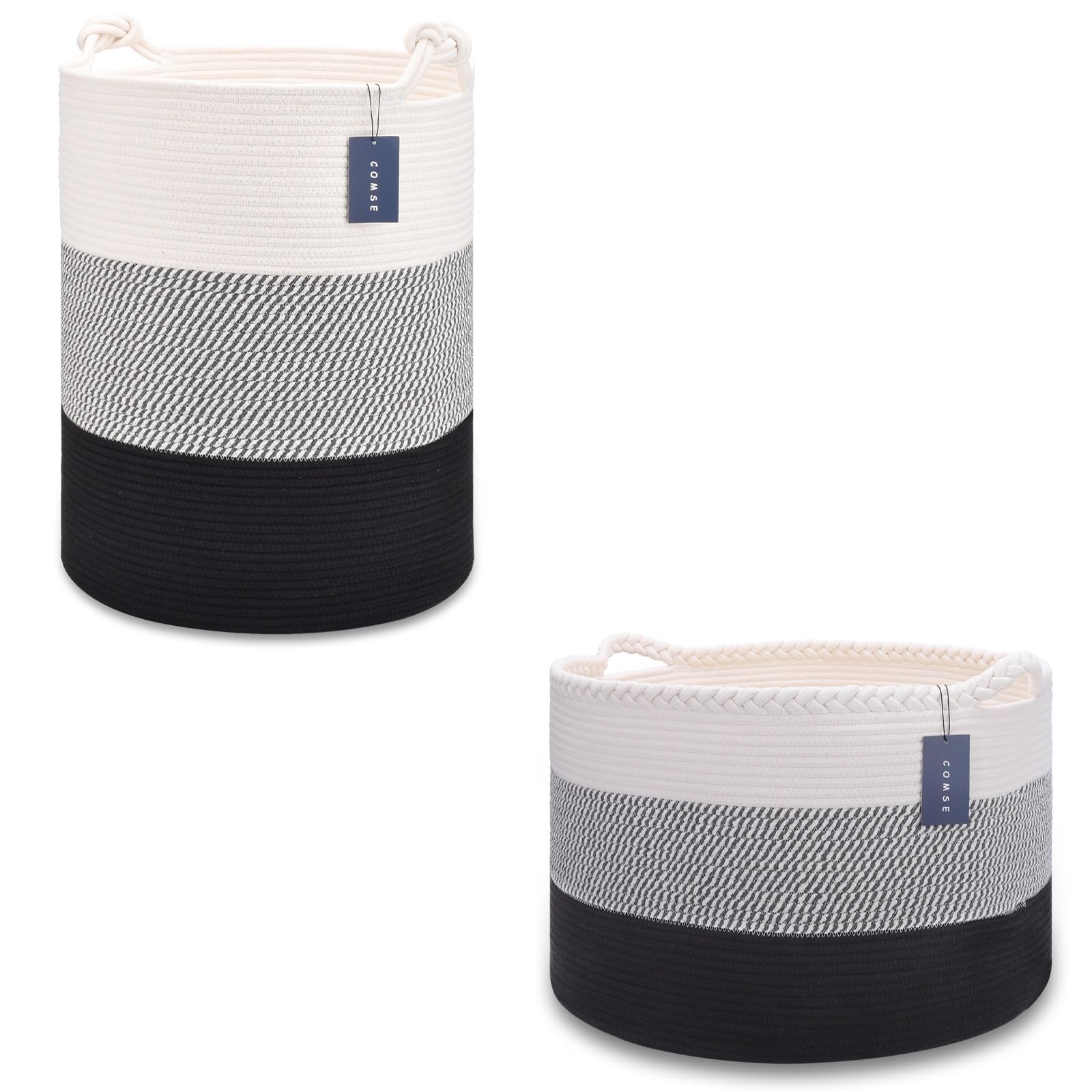 COMSE tall laundry basket made from natural cotton