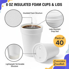 White disposable foam cups with lids 8 oz