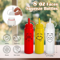 Yellow 8 oz condiment squeeze bottle with smile face from 30 pack