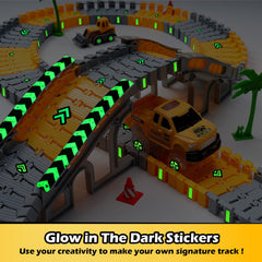 construction race tracks kids toys glow stickers and cars
