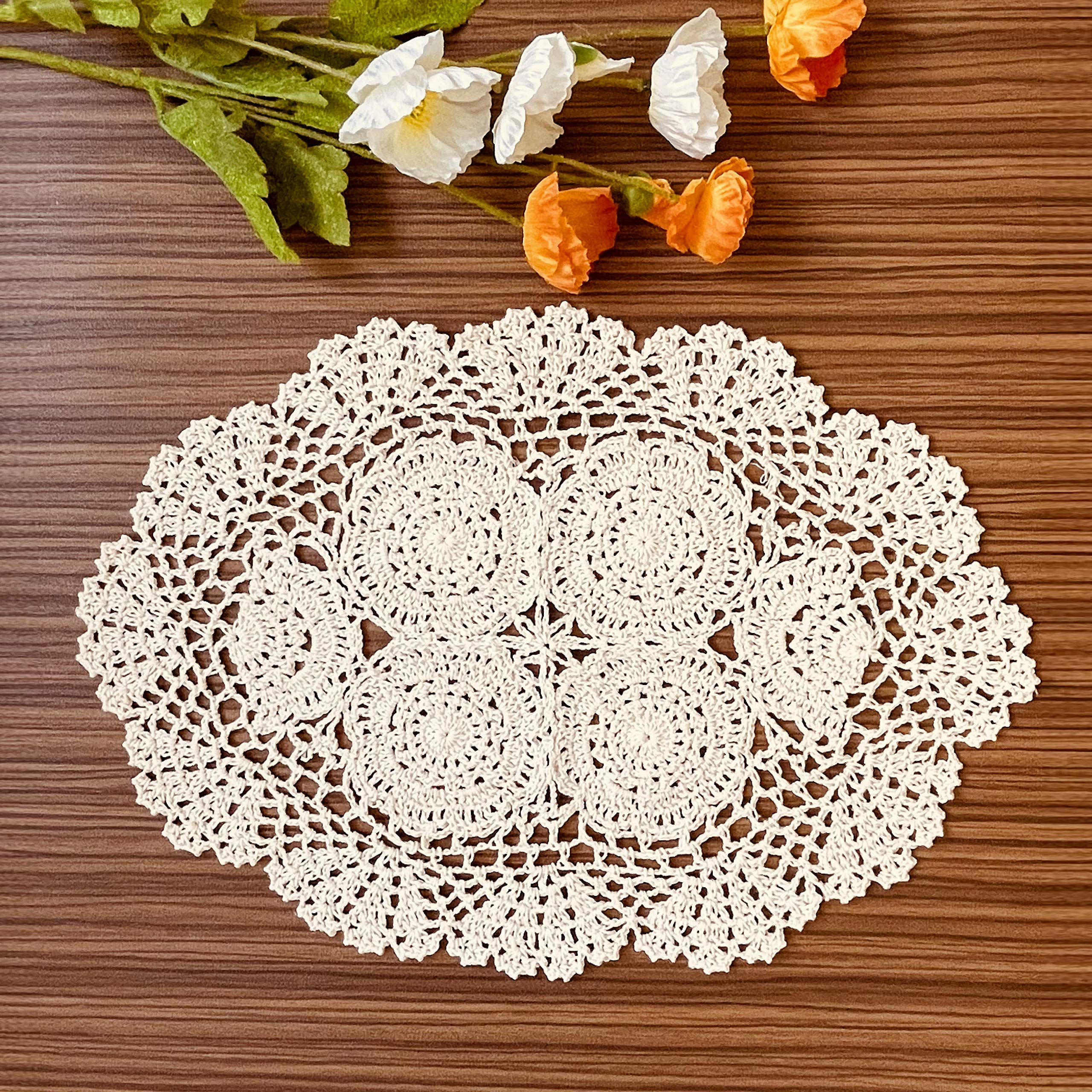 COOKY lace doilies oval placemats beige 2pc